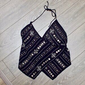 Zara Embellished Black Halter Top